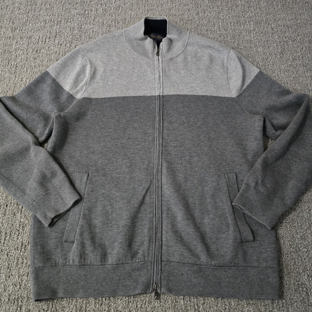 Brooks Brothers Supima Cotton Full Zip‎ Sweater Jacket Gray Colorblock L